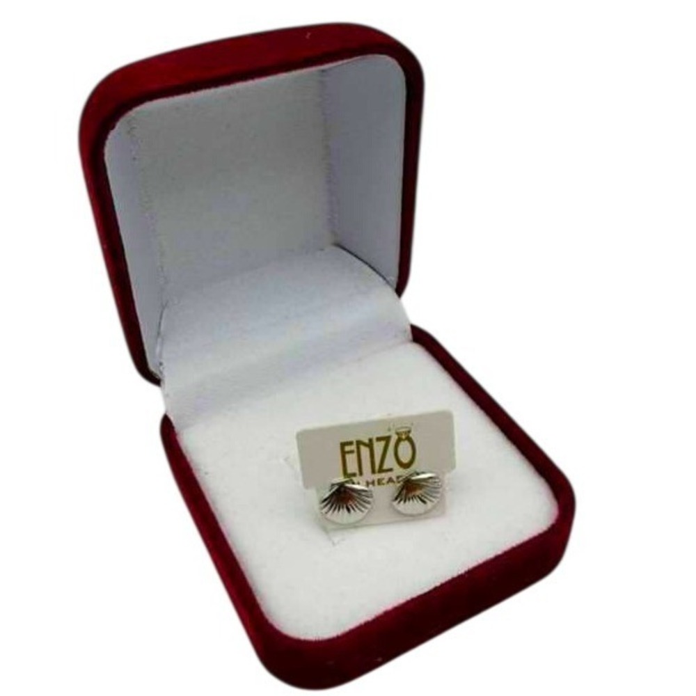 Enzo‎ High Quality Silver Plated Fan Stud Earrings - Modern Pleated Design - NIB